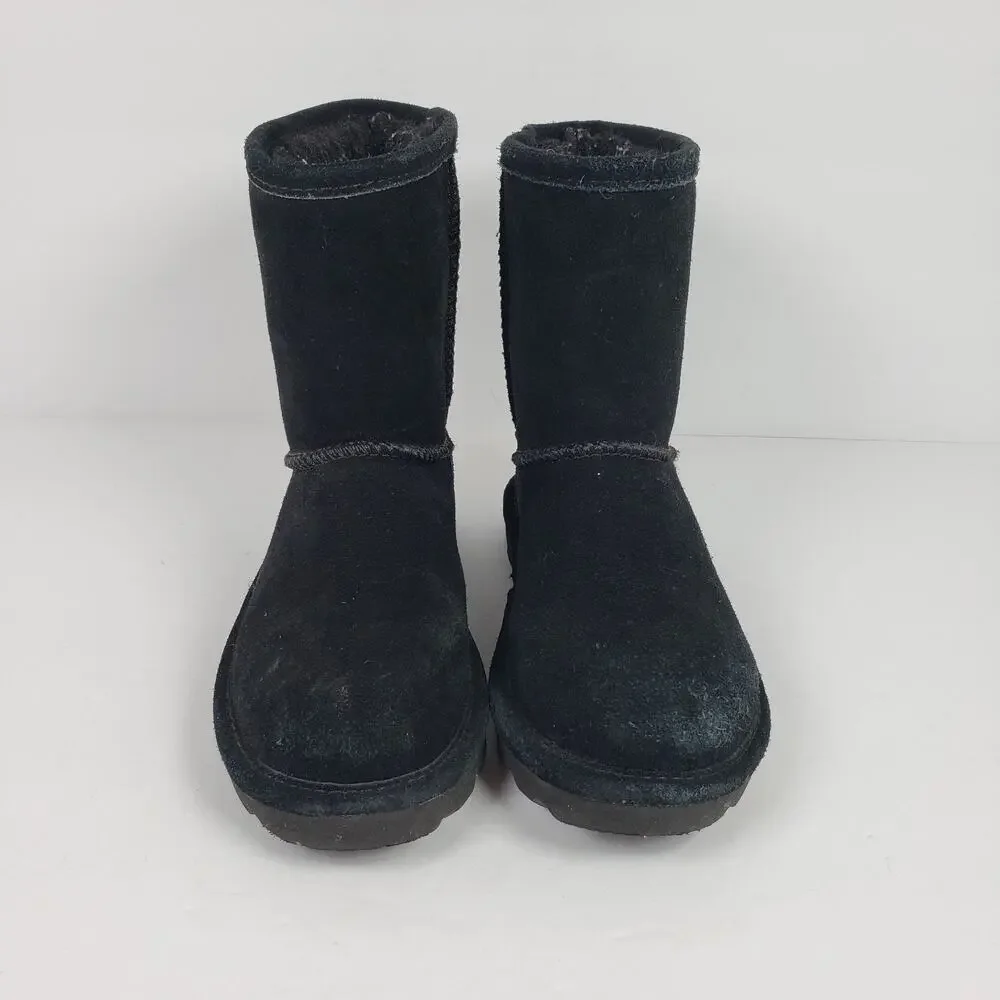Bearpaw Elle Girls Size 13 Black Cow Suede Wool Blend Lining Pull On Snow Boots